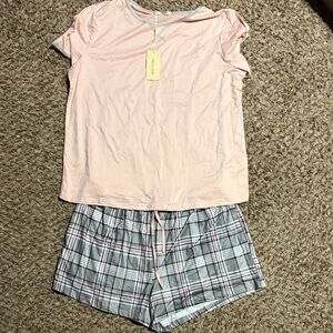 Soft Pink and Gray Plaid Pajama Set